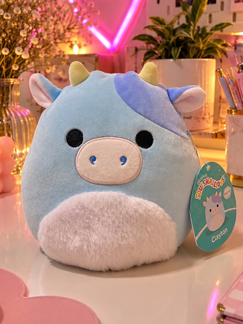 Squishmallows Clayton the Blue Cow 8" NWT Fuzzy Belly Box Lunch Exclusive